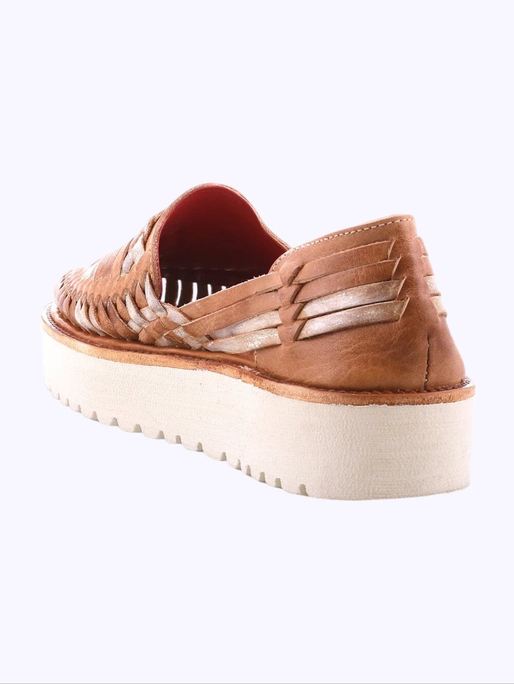 Bed Stu Lita Tan Silver Metallic Woven Leather Platform Huarache Loafers Womens - Picture 5 of 11